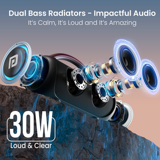 Portronics Radiant 30w portable wireless speaker| Wireless portable speaker with dual bass radiator| Online Bluetooth speaker at best price| Portable speaker for mobile phone| best wireless speaker
