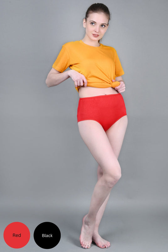 Bamboo Fabric Women's Hipster Panty | Red and Black | Pack of 2