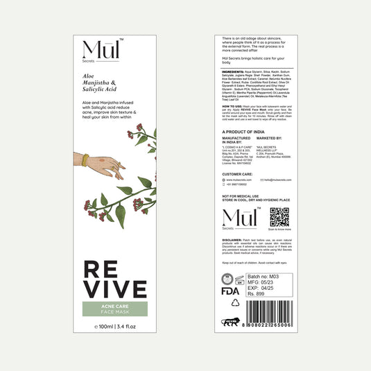 OUTER PACAKGE OF THE MUL SECRETS ACNE FACEMASK