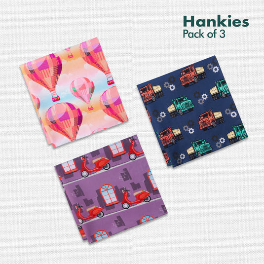 Out Of Town! Men's Hankies, 100% Organic Cotton, Pack of 3