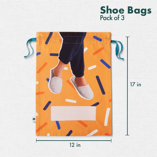 Toe-tally! Men's Shoe Bags, 100% Organic Cotton, Pack of 3