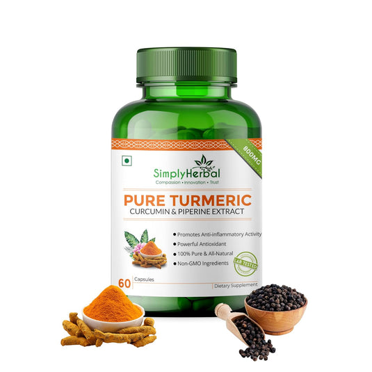 Simply Herbal Pure Turmeric Curcumin & Piperine Extract 800mg- 60 Capsules