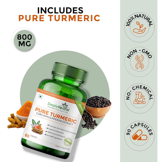 Simply Herbal Pure Turmeric Curcumin & Piperine Extract 800mg- 60 Capsules