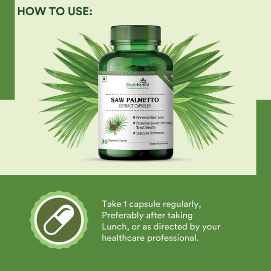 Simply Herbal Saw Palmetto Extract Prostate Health & Hair Growth 800mg -30 Capsules