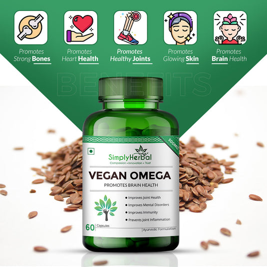 Simply Herbal Vegan Omega 3 Extract (DHA 10%) for Brain Function 500mg - 60 Capsules