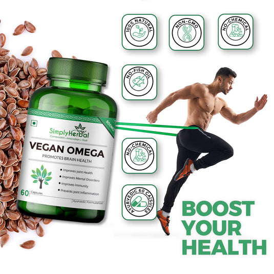 Simply Herbal Vegan Omega 3 Extract (DHA 10%) for Brain Function 500mg - 60 Capsules