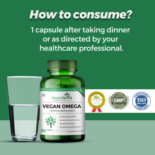 Simply Herbal Vegan Omega 3 Extract (DHA 10%) for Brain Function 500mg - 60 Capsules