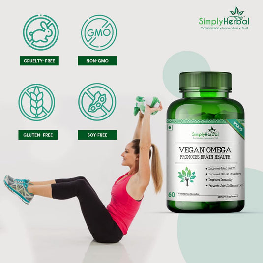 Simply Herbal Vegan Omega 3 Extract (DHA 10%) for Brain Function 500mg - 60 Capsules