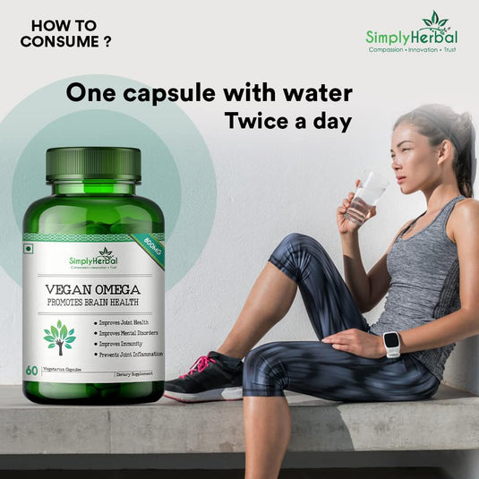 Simply Herbal Vegan Omega 3 Extract (DHA 10%) for Brain Function 500mg - 60 Capsules