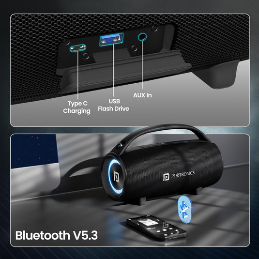 Portronics Thunder 2.0 60W hd sound Wireless party speaker come with new bluetooth technology| Wireless party speaker| Party speaker with type c charging