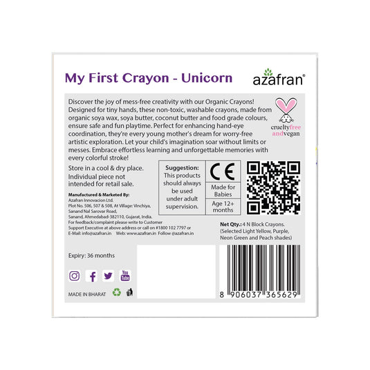 My First Crayon - Unicorn - 4 Jumbo Washable Block Crayons Colours for kids 12m+