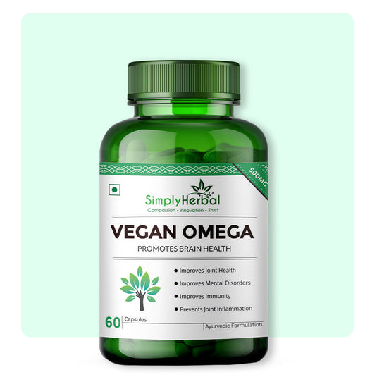 Simply Herbal Vegan Omega 3 Extract (DHA 10%) for Brain Function 500mg - 60 Capsules