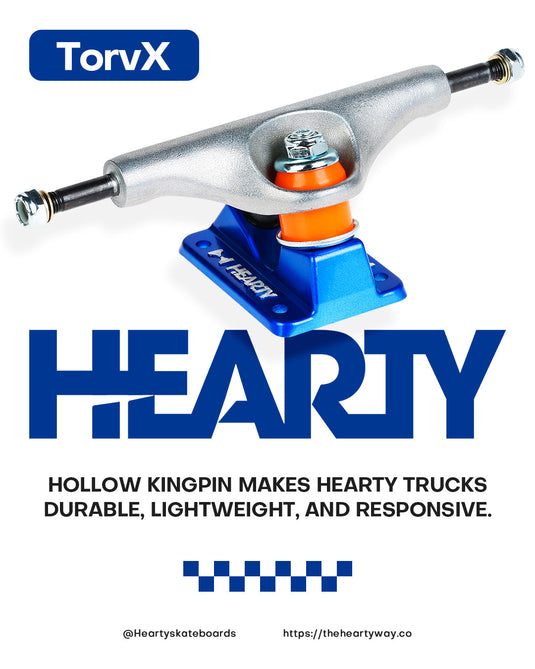 Hearty Skateboard Trucks- TorvX SERIES- Raw/Metallic Blue
