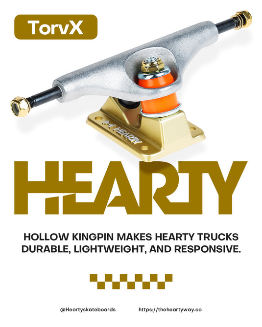Hearty Skateboard Trucks- TorvX SERIES- Raw/Gold
