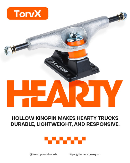 Hearty Skateboard Trucks- TorvX SERIES- Raw/Black