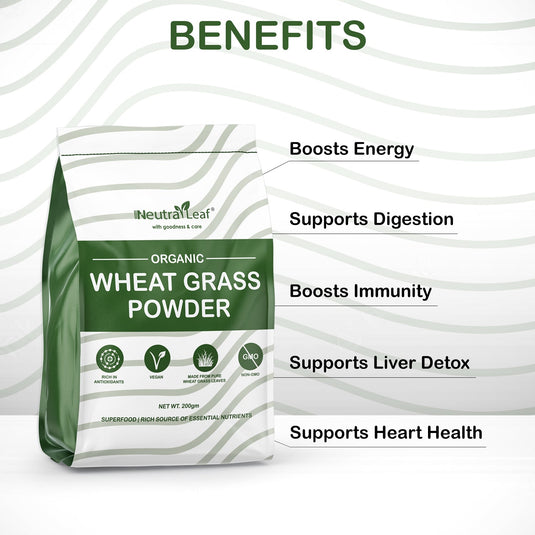 NeutraLeaf Organic Wheat Grass Powder | Healthy Metabolism | Energy | Detox | Immunity Booster | Skin Health