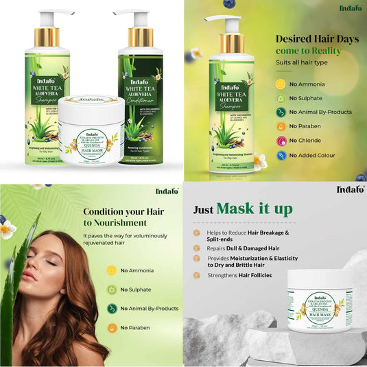 Indalo White Tea Shampoo, Conditioner & Quinoa Hair Mask