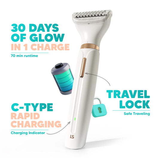 Letsshave Evior 4-in-1 Face & Body Trimmer for Women | 4 Heads - 6 Functions | Skin-Safe Blades for Face, Eyebrows, Bikini & Full Body Hair Removal | Rechargeable Groomer for All Body Parts