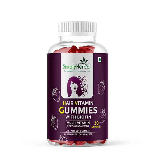 Simply Herbal Hair Vitamin Gummies with Biotin, Keratin & Vitamin A, C, D, E, B5, B6, B12 -30 Gummies