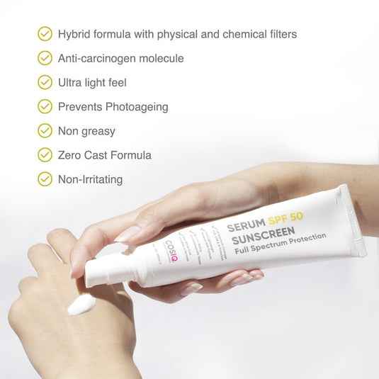India’s Only Hybrid, Serum-Based Sunscreen- SPF 50 - CosIQ