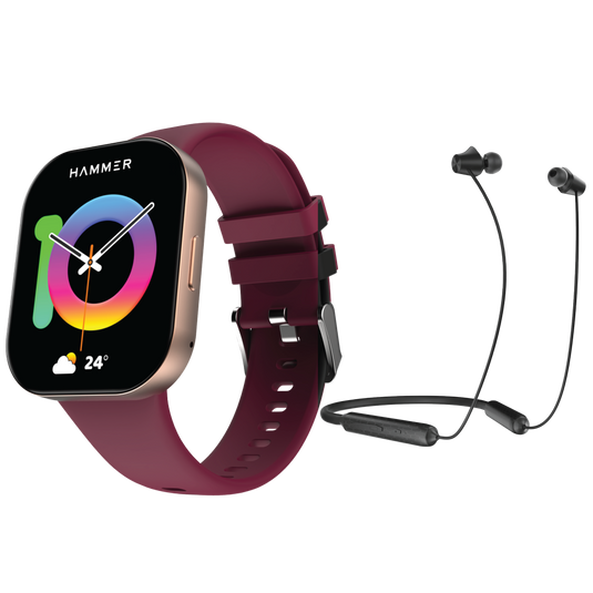 Hammer Robust Bluetooth Calling Smartwatch & Hammer Twist In-Ear Bluetooth Neckband (Combo)
