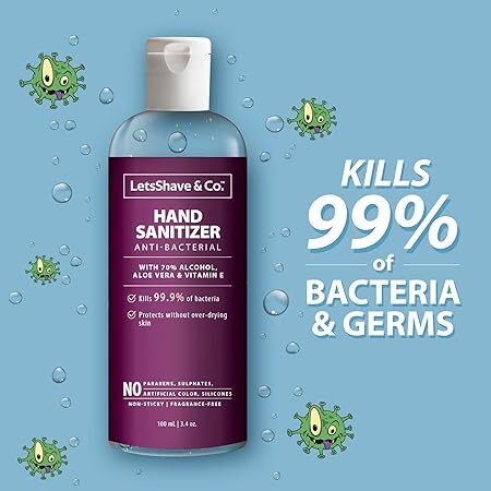 LetsShave Antibacterial Hand Sanitizer (100ml x 5) with 70% Alcohol, Aloe Vera & Vitamin E – Kills 99.9% Germs, Non-Sticky & Moisturizing – Travel-Friendly