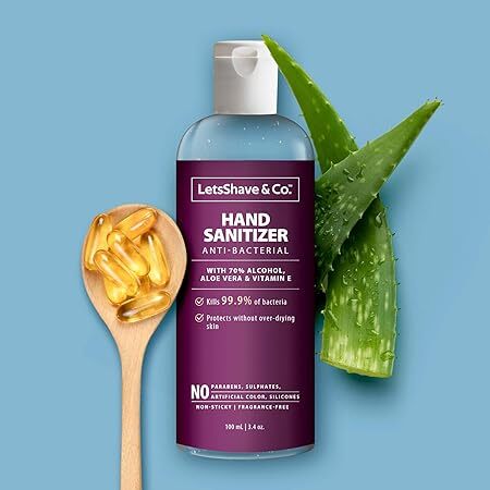 LetsShave Antibacterial Hand Sanitizer (100ml x 5) with 70% Alcohol, Aloe Vera & Vitamin E – Kills 99.9% Germs, Non-Sticky & Moisturizing – Travel-Friendly