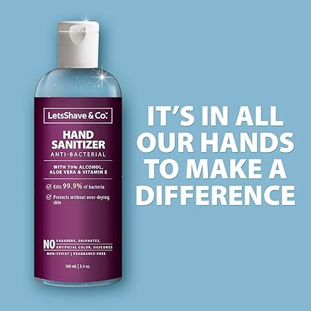 LetsShave Antibacterial Hand Sanitizer (100ml x 5) with 70% Alcohol, Aloe Vera & Vitamin E – Kills 99.9% Germs, Non-Sticky & Moisturizing – Travel-Friendly