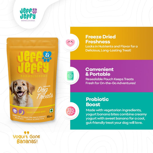 Yogurt Banana Bites - Probiotic Rich Treats for Vegetarian Dogs - Jeff & Jeffy