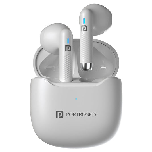 Portronics Harmonics Twins s12 Smart wireless TWS earbuds| earbuds with noise cancelling online| Bluetooth earbuds with mic| best earbuds| latest earbuds with mic | White