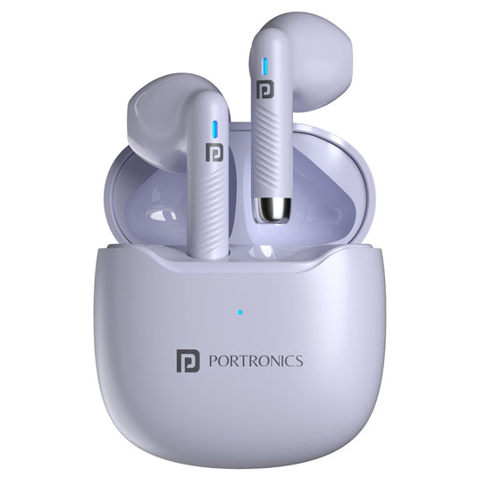 Portronics Harmonics Twins s12 Smart wireless TWS earbuds| earbuds with noise cancelling online| Bluetooth earbuds with mic| best earbuds| latest earbuds under 1500 | Purple