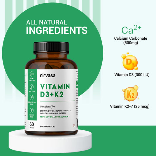 Nirvasa Vitamin D3+K2 Tablets (60 Tabs)