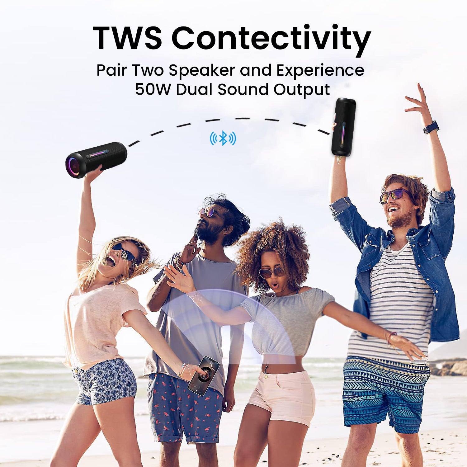 Black Portronics breeze 5 portable speaker with tws connectivity options