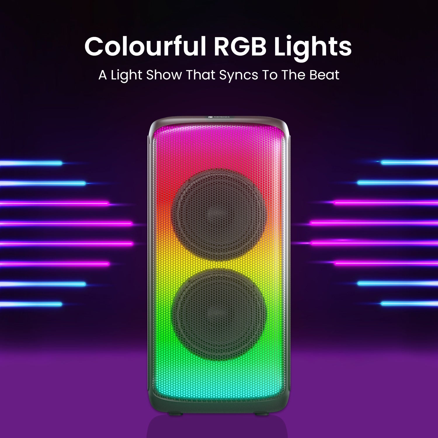 Portronics Iron Beats portable bluetooth party speaker with RGB Lights | Bluetooth party speaker| 250w party speaker| wireless party speaker| Portable wireless Speaker. Black