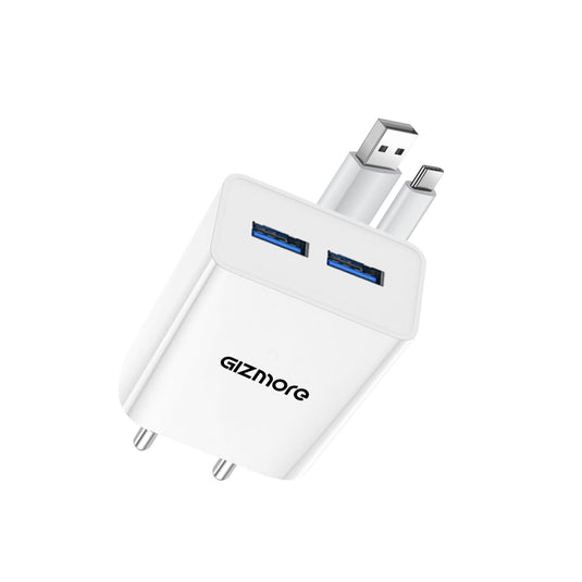 GIZMORE PA604M PRO 5V/2.4A Fast Charging Adapter with Inbuilt Micro USB cable