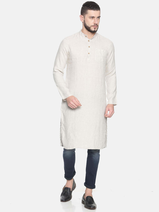 Ecentric Men Beige Hemp Long Kurta