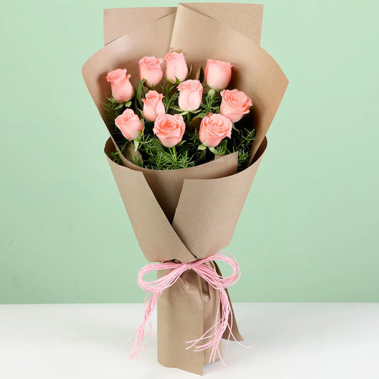 FNP- 10 Pink Roses In Brown Paper