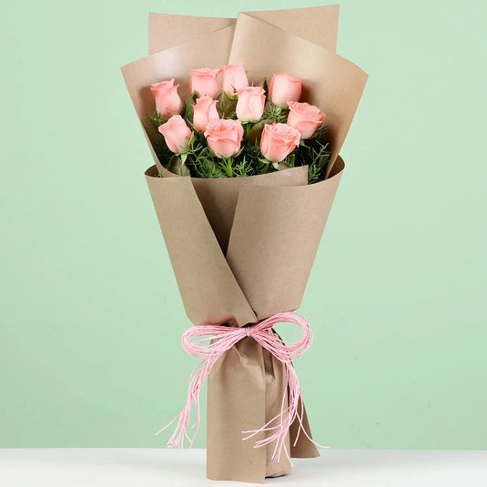 FNP- 10 Pink Roses In Brown Paper
