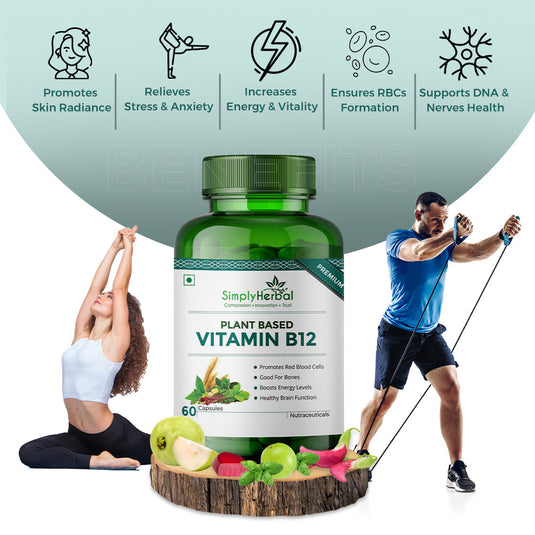 Simply Herbal Plant Based Vitamin B12 - 60 Capsules | Boost Energy & Brain Function