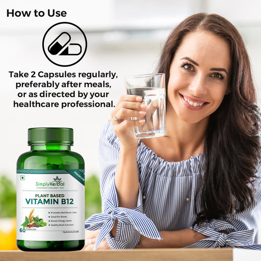 Simply Herbal Plant Based Vitamin B12 - 60 Capsules | Boost Energy & Brain Function