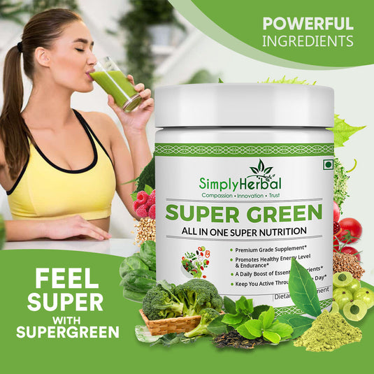 Simply Herbal Super Green Herbs Mix Supplement Powder (All in One Nutrition) – 300 GM