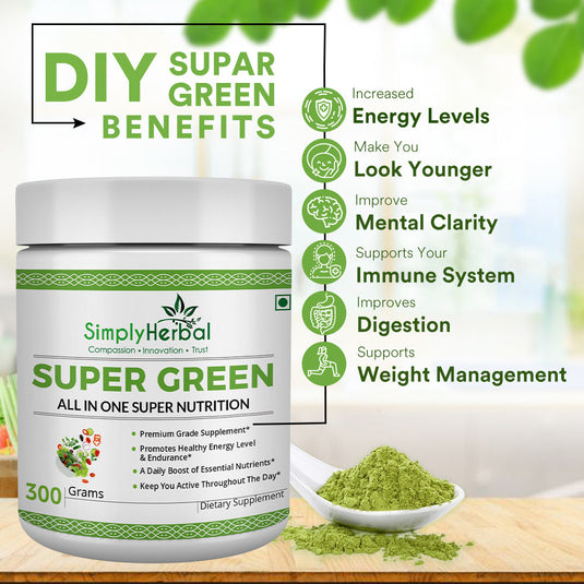 Simply Herbal Super Green Herbs Mix Supplement Powder (All in One Nutrition) – 300 GM