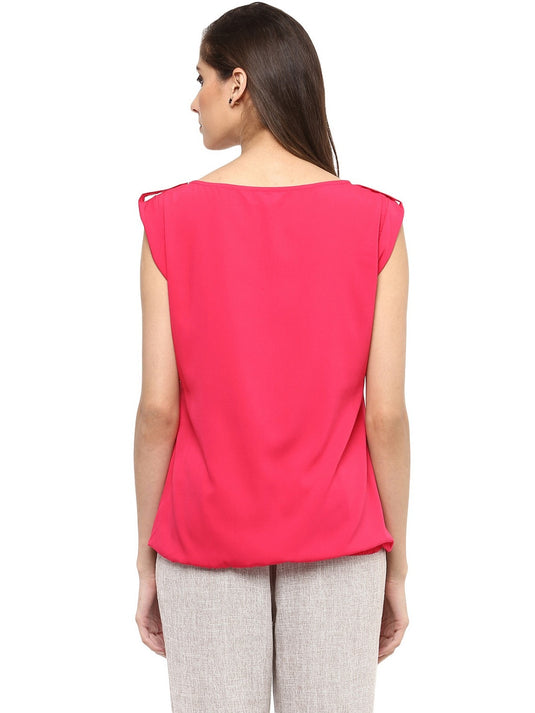 Pannkh Women's Pink Top With Fake Shoulder-Tab