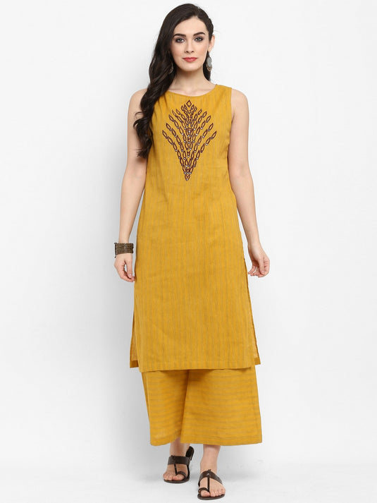 Handloom Embroidered Top With Jacket And Pants