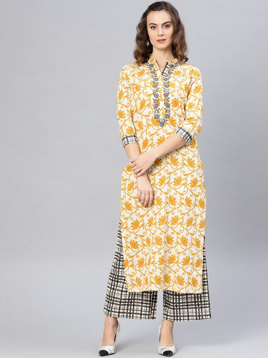 Embroidered Printed Kurta With Pants