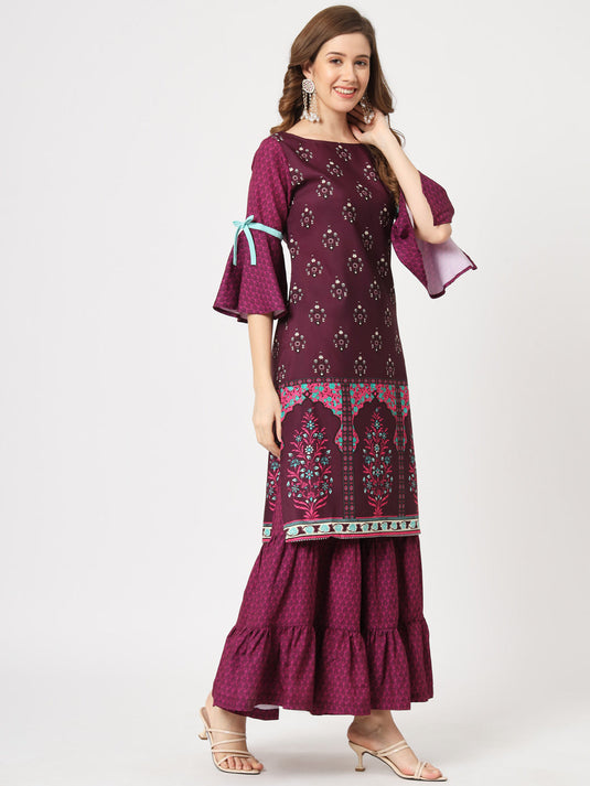 Mughal Printed Kurta With Sharara Pants