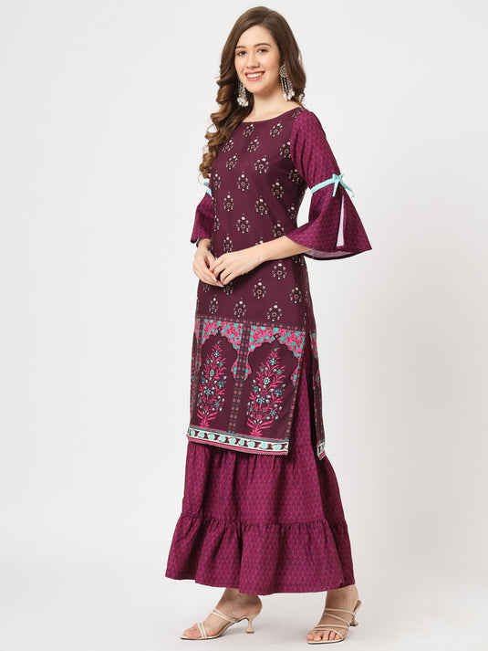 Mughal Printed Kurta With Sharara Pants