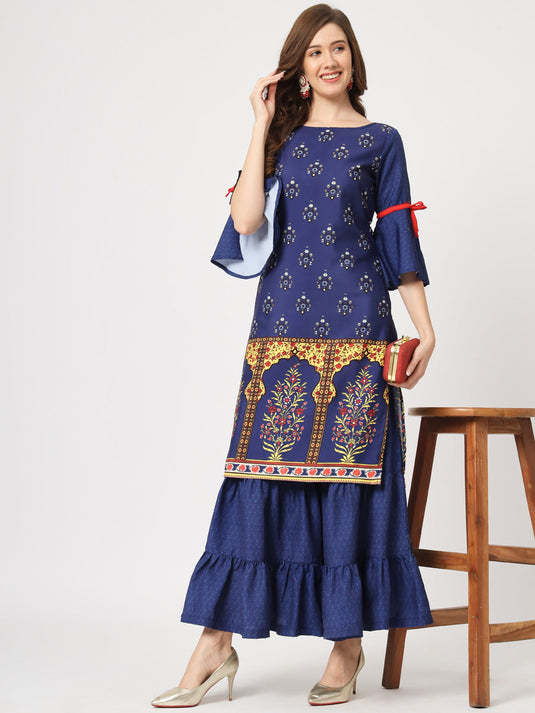 Mughal Printed Kurta With Sharara Pants