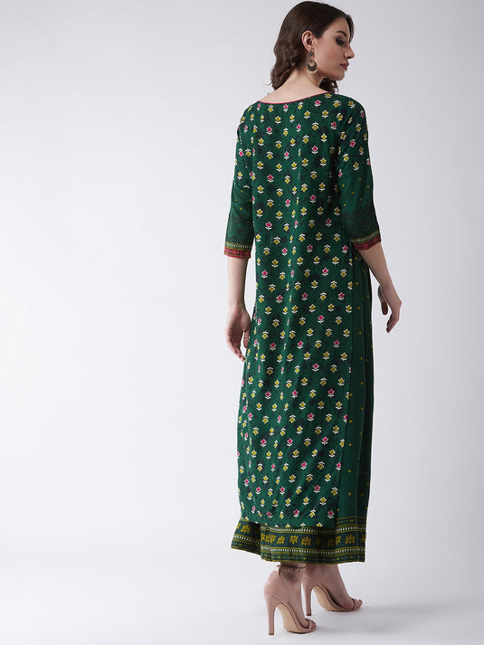 Green Mughal High-Low Top With Kalidaar Palazzo