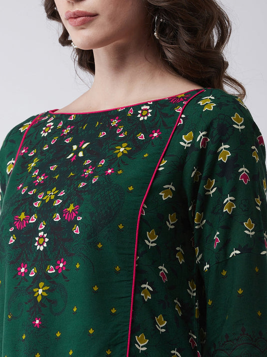 Green Mughal High-Low Top With Kalidaar Palazzo